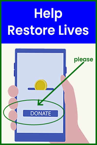 Help restore lives mobile phone with donate circles and arrow please text