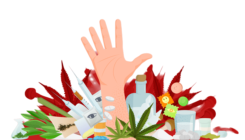 a hand reaching up from all kinds of drugs