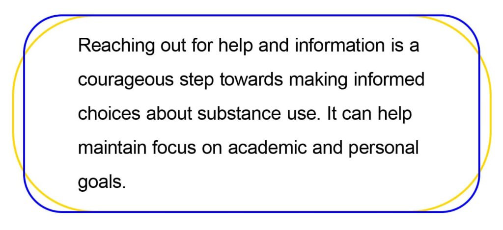 Reaching out for help and information is a 
courageous step towards making informed 
choices about substance use. It can help 
maintain focus on academic and personal 
goals.