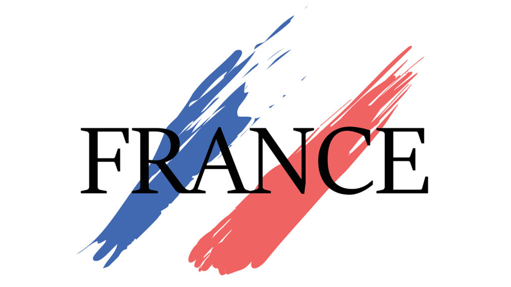 "France" with blue and red color brush strokes