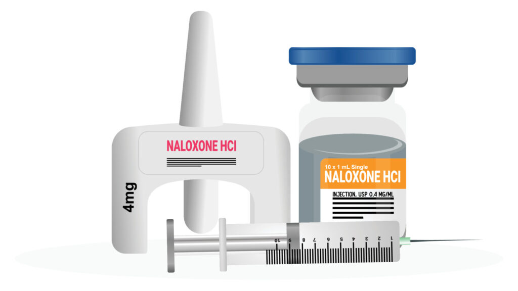 narcan products nasal spray injection syringe and bottle