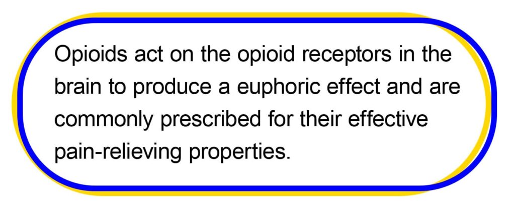 Opioids act on the opioid receptors in the brain to produce a euphoric effect and are commonly prescribed for their effective pain-relieving properties.