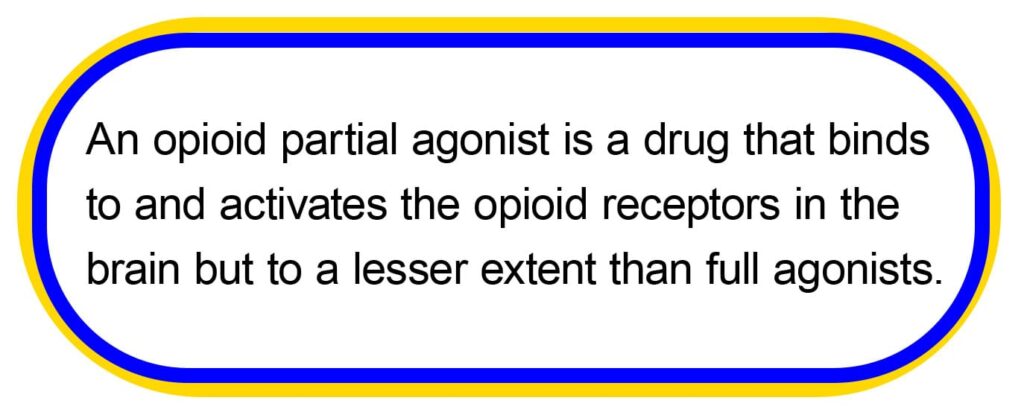 An opioid partial agonist is a drug that binds 
to and activates the opioid receptors in the 
brain but to a lesser extent than full agonists. 