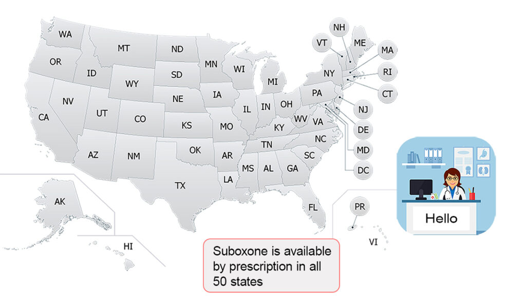 map of the US suboxone is available by prescription in all 50 states US map