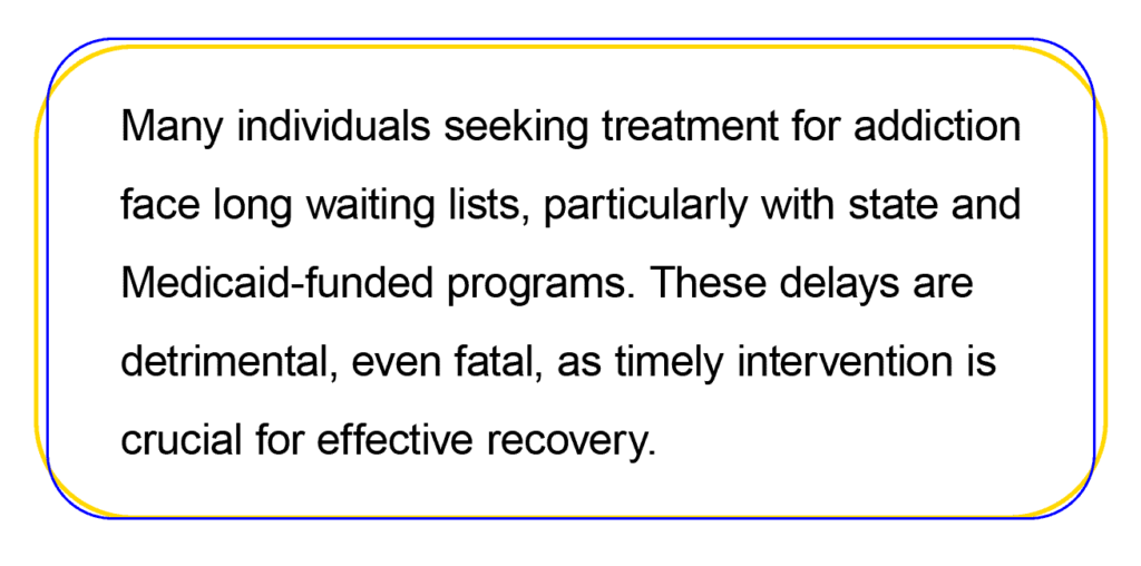 Many individuals seeking treatment for addiction face long waiting lists, particularly with state and Medicaid-funded programs. These delays are detrimental, even fatal, as timely intervention is crucial for effective recovery. 